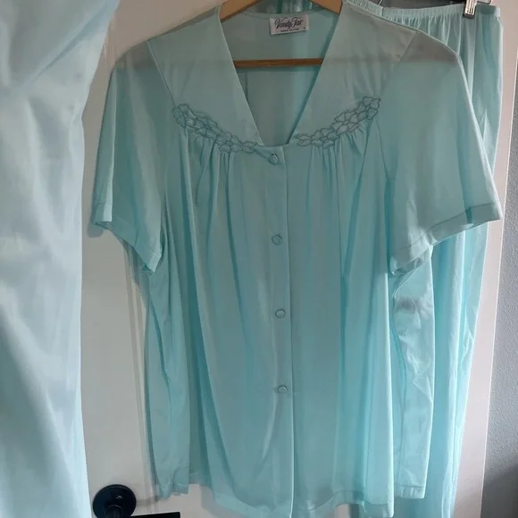 Vintage Vanity Fair Pajama Set 3 Piece Sea Foam Aqua Large - Picture 4 of 7
